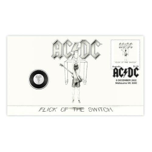 2023 20c AC/DC Flick of the Switch Coin & Stamp Cover PNC