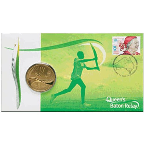 2006 $5 Queens Baton Relay Coin & Stamp Cover PNC