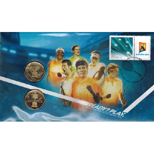 2012 $1 Australian Open 2 Coin & Stamp Cover PNC