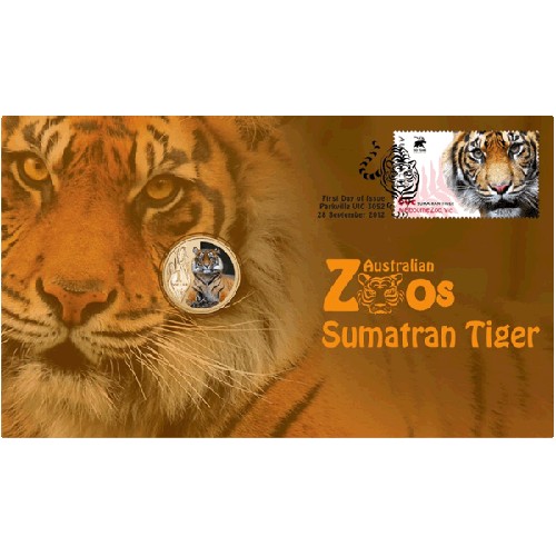 2012 $1 Animals of the Zoo - Sumatran Tiger Coin & Stamp Cover PNC