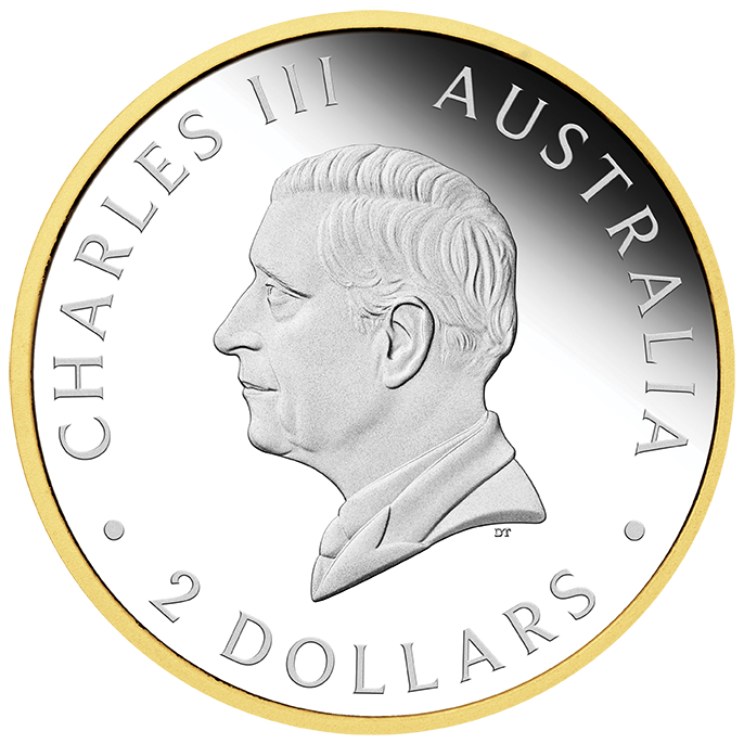 2024 $2 The Perth Mint's 125th Anniversary 2oz Silver Proof Gilded Coin Obverse