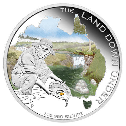 2014 $1 The Land Down Under - Gold Rush 1oz Silver Proof Coloured Coin