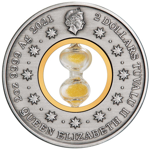 2021 Hourglass 2oz Silver Antiqued Coin