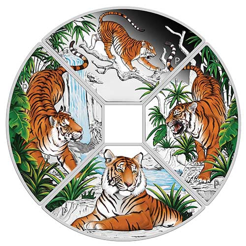 2022 $1 Year of the Tiger Quadrant 1oz Silver Proof Coloured Four-Coin Set
