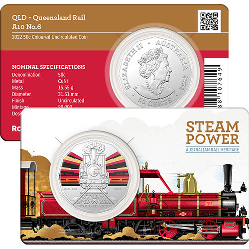 2022 50c Australian Steam Trains Coloured Uncirculated Coins