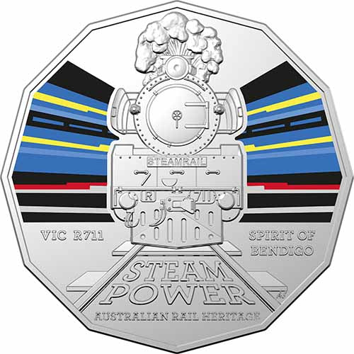 2022 50c Australian Steam Trains Coloured Uncirculated Coins VIC R711 Spirit of Bendigo