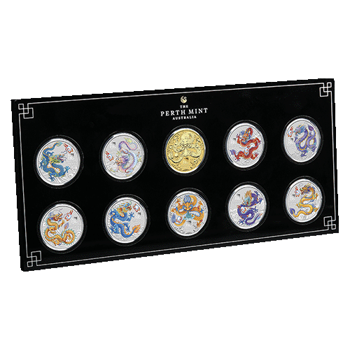 2024 Australian Lunar Series III Year of the Dragon 1/2oz 10 Coin Set Case Upright