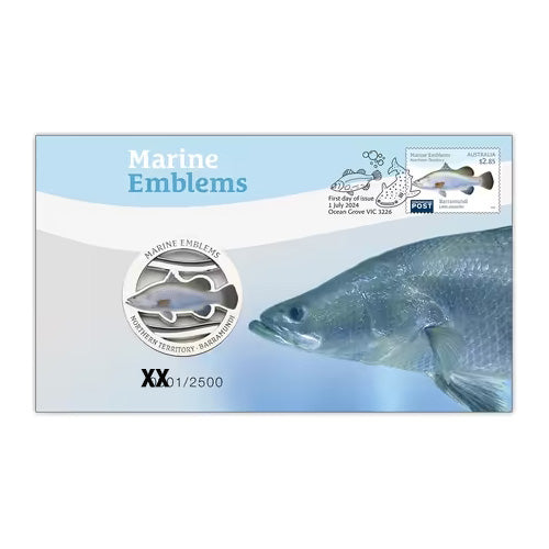 2024 Marine Emblems #2 - Seadragon, Shark, Barramundi Medallion & Stamp Cover PNC - Set of 3