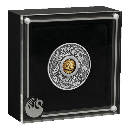 2024 $1 Year of the Dragon Rotating Charm 1oz Silver Antiqued Coin in Case