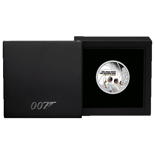 2024 $1 James Bond The Man with the Golden Gun 50th Anniversary 1oz Silver Proof Coloured Coin in Case