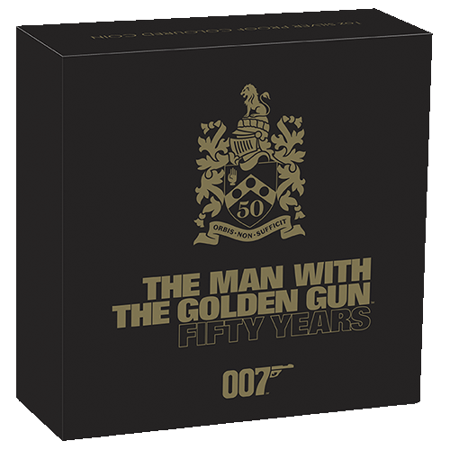 2024 $1 James Bond The Man with the Golden Gun 50th Anniversary 1oz Silver Proof Coloured Coin Shipper