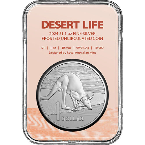 2024 $1 Kangaroo Series - Desert Life 1oz Frosted Fine Silver Uncirculated Coin in Capsule