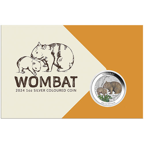 2024 $1 Australian Wombat 1oz Silver Coloured Coin in Card