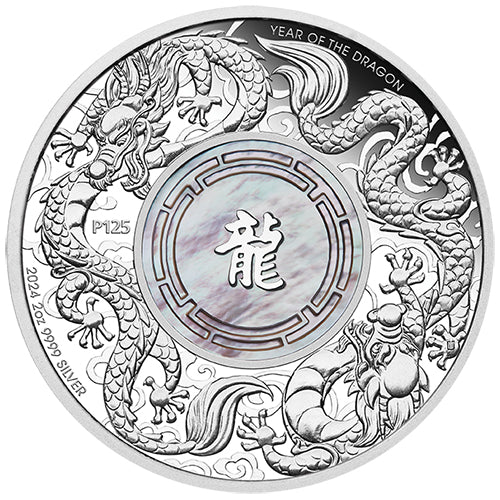 2024 $2 Double Dragon with Mother of Pearl 2oz Silver Proof Coin