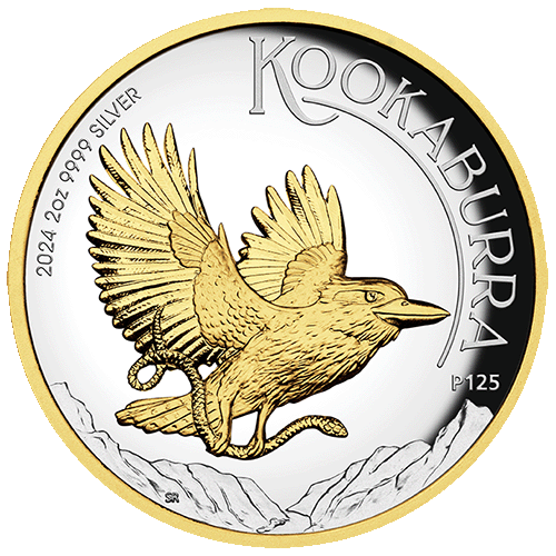 2024 $2 Australian Kookaburra 2oz Silver Proof Gilded High Relief Coin