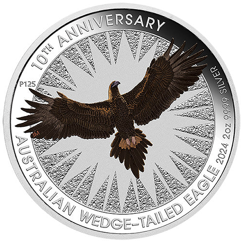 2024 $2 Australian Wedge Tailed Eagle 10th Anniversary 2oz Silver Coloured Coin in Card