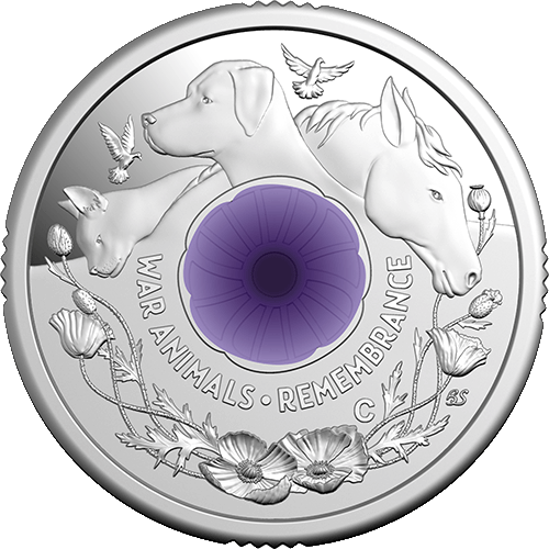 2024 $2 War Animals Remembrance Purple Poppy C Mintmark Coloured Fine ...