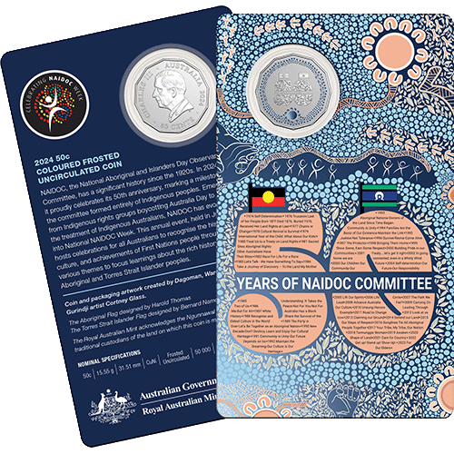 2024 50c NAIDOC Week Coloured Frosted Uncirculated Coin in RAM Card