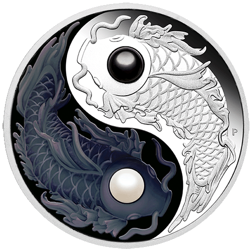 2024 $5 Yin Yang Koi 5oz Silver Proof Coloured Coin with Pearls Coin