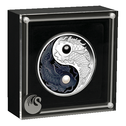 2024 $5 Yin Yang Koi 5oz Silver Proof Coloured Coin with Pearls Coin in case