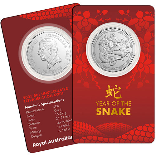 2025 50c Year of the Snake Tetradecagon Uncirculated Coin in RAM Card