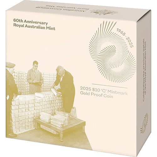 2025 $10 60th Anniversary of the Royal Australian Mint 'C' Mintmark Gold Proof Coin