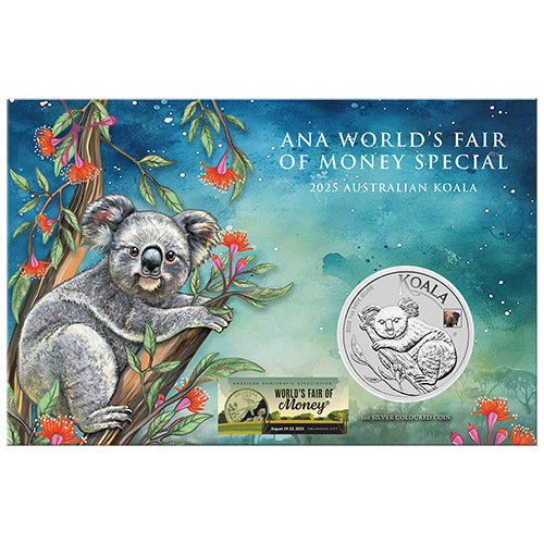 2025 $1  ANA Coin Show Australian Koala with Bison Privy 1oz Silver Coloured Coin in Card