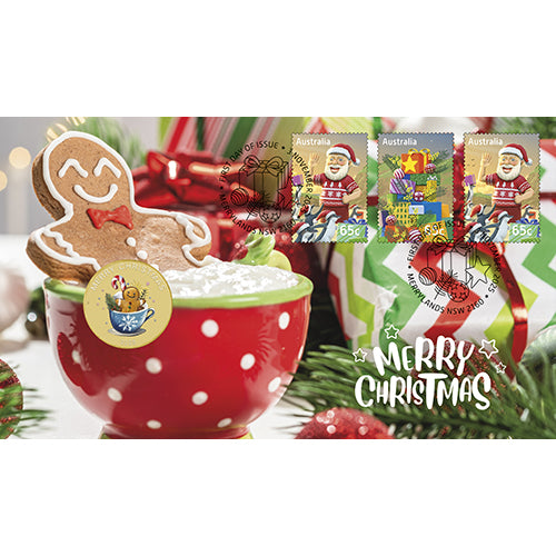 v2025 $1 Merry Christmas Coloured Uncirculated Coin & Stamp Cover PNC