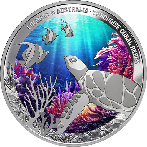 2025 $1 Colours of Australia - Turquoise Coral Reefs 1oz Silver Proof Coloured Coin