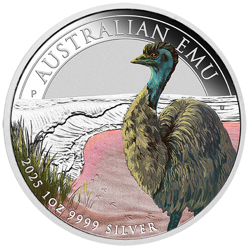 2025 $1 Australian Emu 1oz Silver Coloured Coin