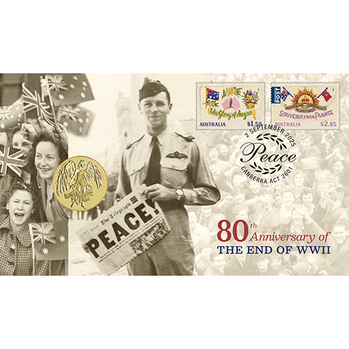 2025 $1 80th Anniversary End of WWII Coin & Stamp Cover PNC