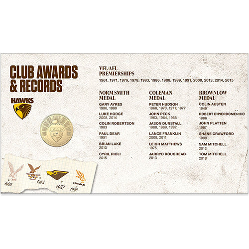 2025 $1 100 Years of Hawthorn Hawks Football Club Pin, Coin & Stamp Cover PNC 