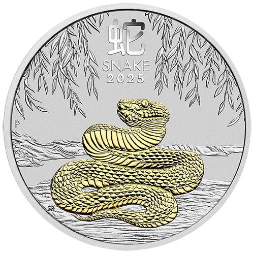 2025 $1 Australian Lunar Series III Year of the Snake 1oz Silver Gilded Coin