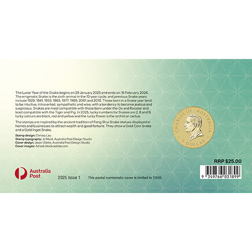 2025 $1 Year of the Snake Coin & Stamp Cover PNC