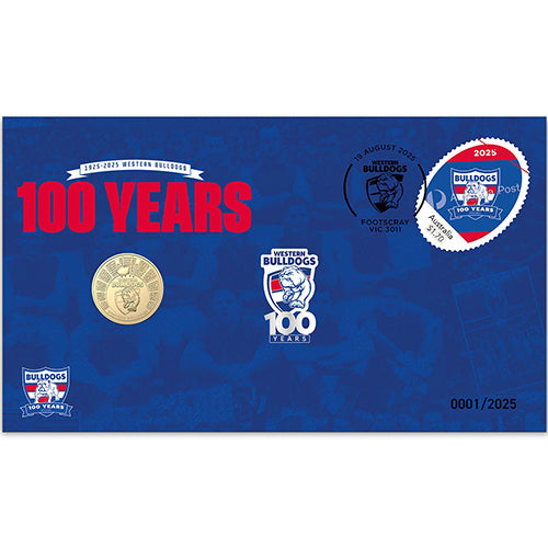 2025 $1 100 Years of Western Bulldogs Football Club Pin, Coin & Stamp Cover PNC