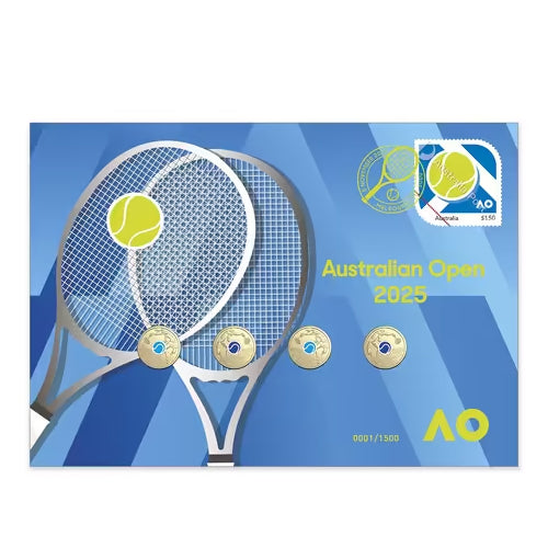 2025 $2 Australian Open Men's & Women's Four Coin Limited Edition Green Foiled Impressions Coin & Stamp Cover PNC