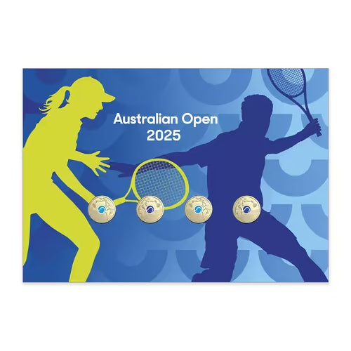 2025 $2 Australian Open Men's & Women's Four Coin Limited Edition Green Foiled Impressions Coin & Stamp Cover PNC