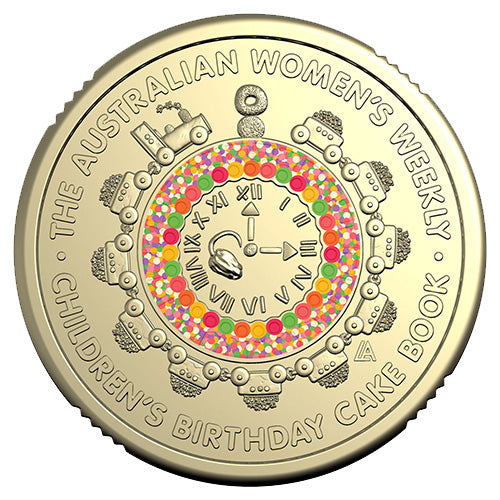 2025 $2 The Australian Women's Weekly Children's Birthday Cake Book Hickery Dickery Dock Coloured Coin in 2x2