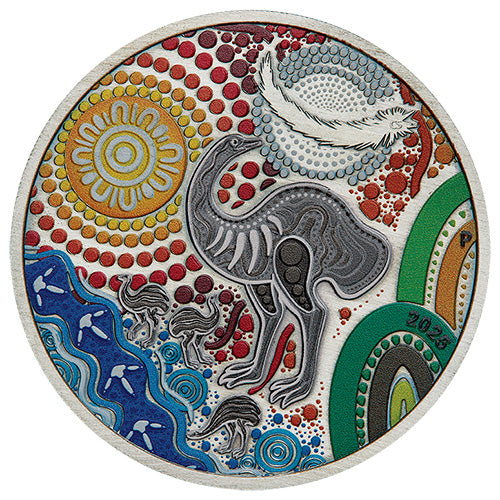 2025 $2 Emu Utingat 2oz Silver Antiqued Coloured Coin