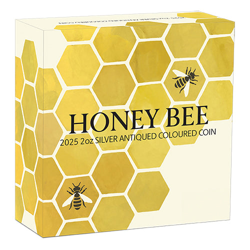 2025 $2 Honey Bee 2oz Silver Antiqued Coloured Coin