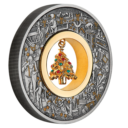 2025 $2 Santa's Workshop 2oz Silver Antiqued Coloured Coin