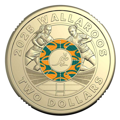 2025 $2 Wallabies & Wallaroos Coloured Aluminium Bronze Uncirculated 2 Coin Set Coin 1
