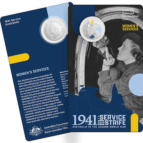 2026 20c Service Amid Strife - Women's Services Coloured Uncirculated Coin in Card