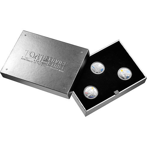 2026 20c Service Amid Strife - Coloured Silver Proof Three-Coin Set - 1941 Case Open