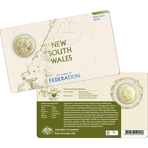 2026 25c 125 Years of Federation - New South Wales  Coin In Card