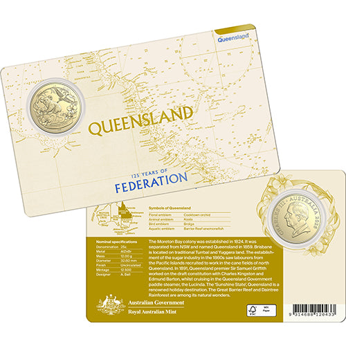 2026 25c 125 Years of Federation - Queensland Coin In Card
