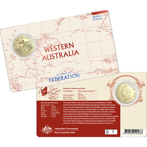 2026 25c 125 Years of Federation - Western Australia Coin In Card