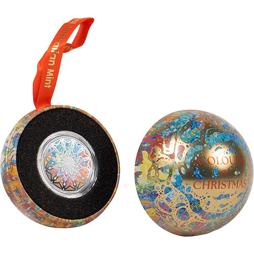 2026 50c Christmas Decoration Coloured Silver Proof Coin Bauble Open