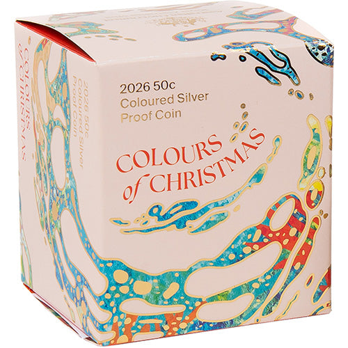 2026 50c Christmas Decoration Coloured Silver Proof Coin Shipper Front
