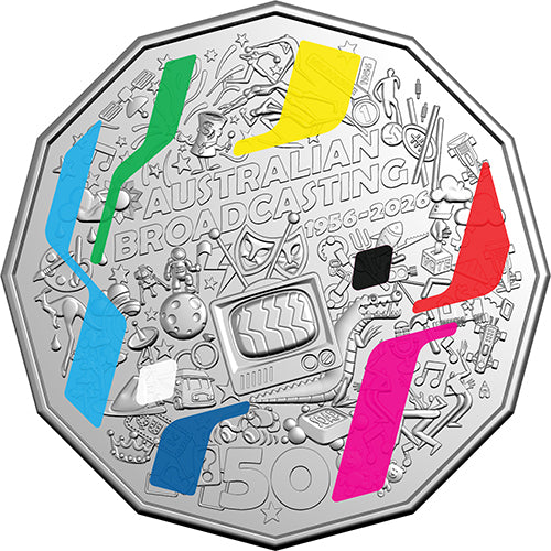 2026 50c First Television Broadcast 70th Anniversary Coloured Uncirculated Coin 